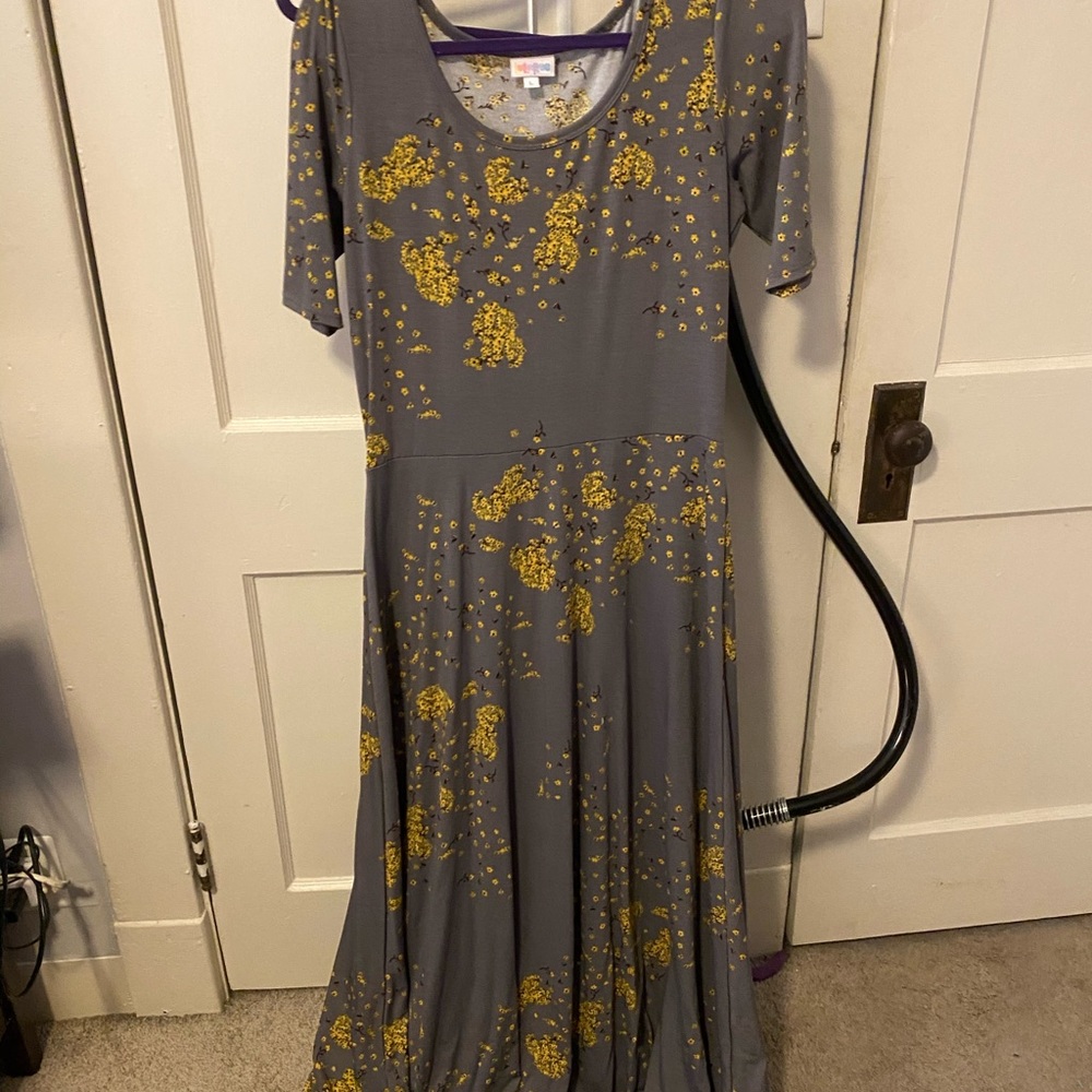 Lularoe ana dress gray and marigold yellow flowers